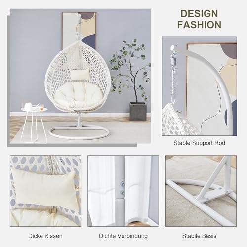 Egg Chair Indoor, Hanging Egg Chair with Stand, Rattan Wicker Swing Chair wit...