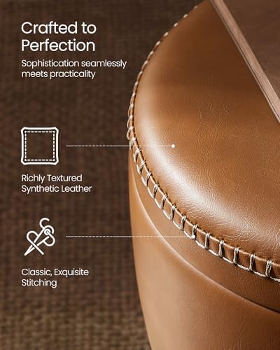 VASAGLE Storage Ottoman, PU Leather Round Seat with Steel Legs