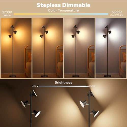 SIBRILLE RGB Floor Lamp, 36W Bright LED Standing Lamp with 3 Swivel Lights, C...
