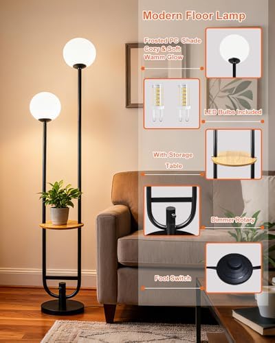 Lightdot Globe Floor Lamp with Table Black Candle Holder Style Floor Lamps