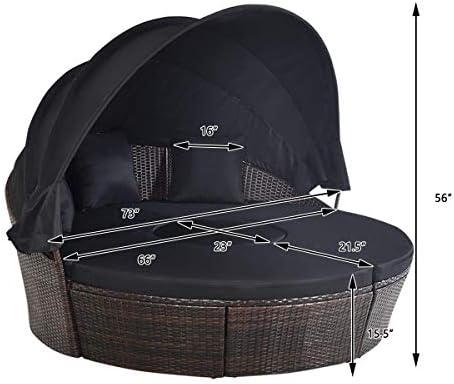 HAPPYGRILL Outdoor Daybed with Canopy, Wicker Rattan Sectional Sofa with Coff...