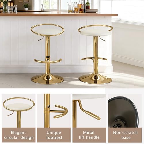Bar Stools Set of 2, Adjustable Swivel Counter Stools with Upholstered Seat, ...