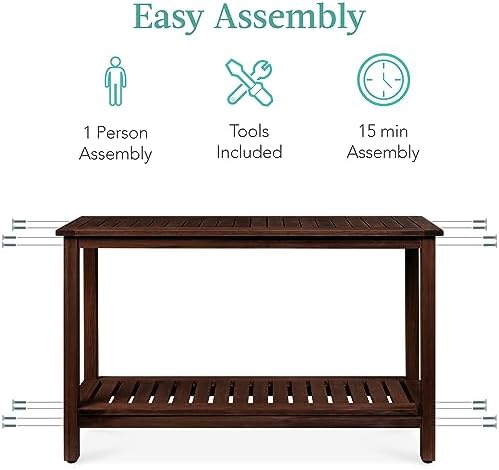 Best Choice Products 48in 2-Shelf Eucalyptus Wooden Console Table Indoor Outd...