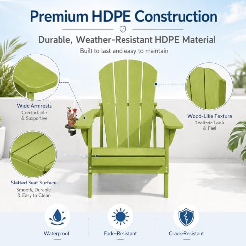 Folding Adirondack Chairs Set of 6 with Cup Holders, Heavy Duty HDPE Plastic ...