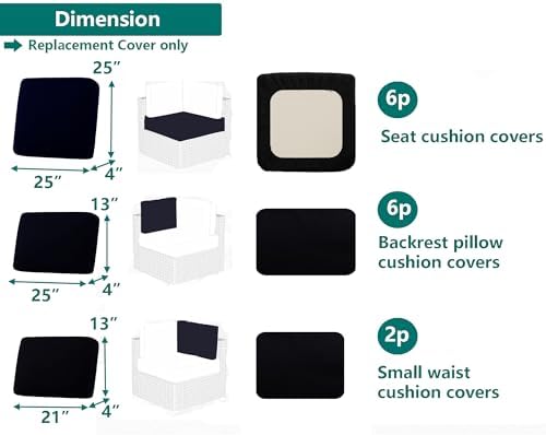 Outdoor Cushion Covers Replacement 14 Pcs, Black