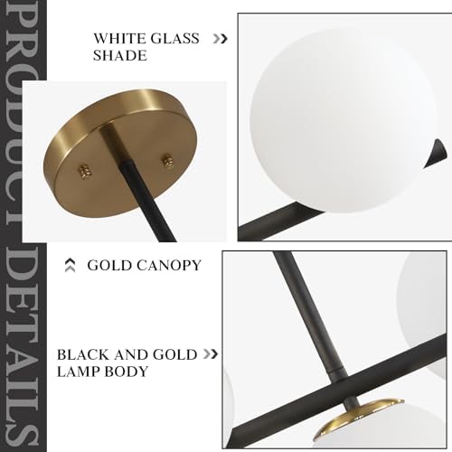 KCO 43.3" Black Gold Linear Glass Globe Sputnik Chandelier for Dining Room