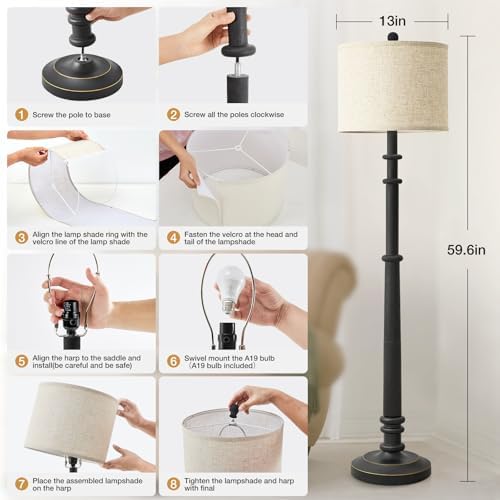 EJIAXIN Floor Lamps for Living Room - 60" Farmhouse Floor Lamp with Adju...