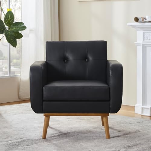 HUIMO Leather Accent Chair, Living Room Chairs (1, Black Faux Leather)