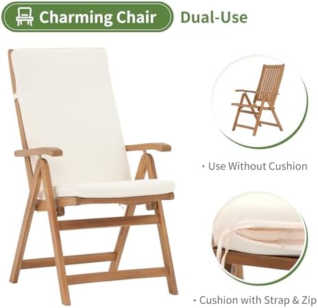OC Orange-Casual Folding Patio Dining Chair Set of 2, Wood Chair, Beige