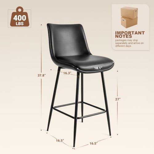 Counter Height Bar Stools Set of 3, FSC Certified Upholstered Faux Leather Ba...