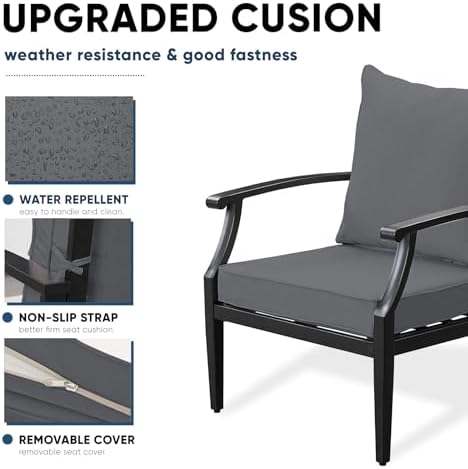 4-Piece Patio Conversation Set,Oversized Outdoor Metal Furniture Set with Tab...