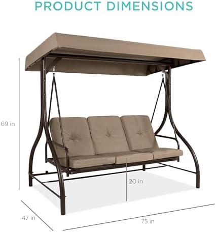 Best Choice Products 3-Seat Outdoor Large Converting Canopy Swing Glider, Pat...