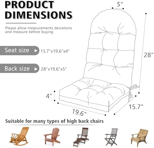 Enipate Weather Resistant Cushions for Adirondack Chair High Back Indoor Outd...