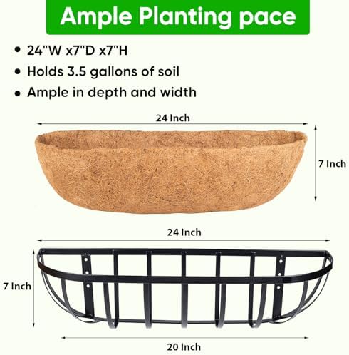 HKZ Deck Balcony Railing Planter Window Boxes - 2 Pack 24 Inch Planter Box, B...