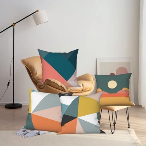 4 Pcs/Set Colorful Pillow Covers Geometry Strip Outdoor Patchwork Geometric S...