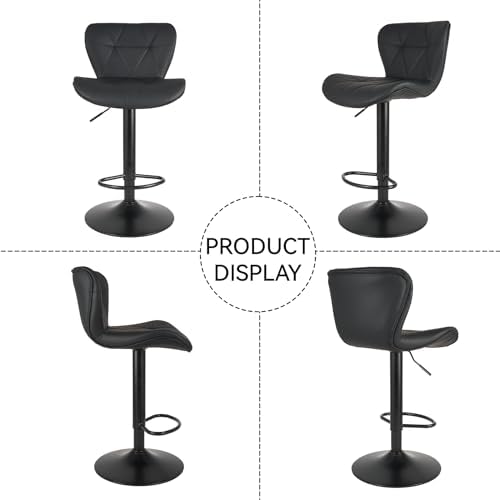 Nalupatio Modern Bar Stools Set of 3, Adjustable Faux Leather Upholstered Swi...