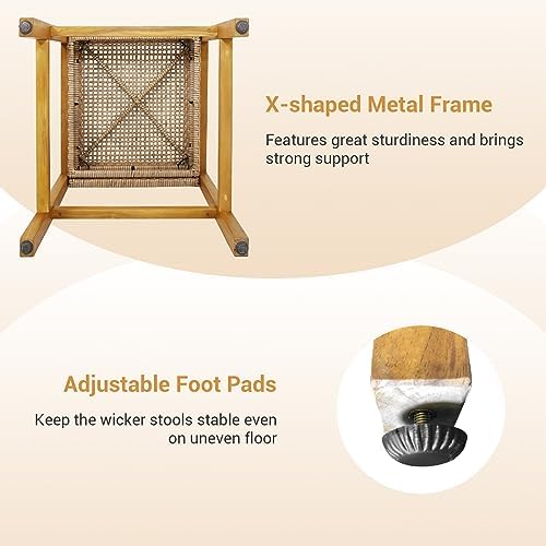 HAPPYGRILL Wicker Bar Stools Set of 4, Patio Chairs with Solid Wood Frame, Er...