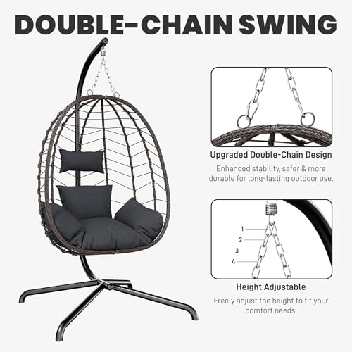 LEX CRAFT Hanging Egg Chair Wicker 350lbs Swing Outdoor Basket Cushion