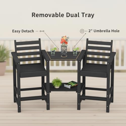 GLANC Tall Adirondack Chairs Set of 2, All Weather HDPE Bar Height Balcony Ad...