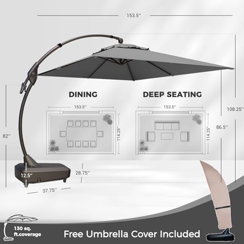 Grand patio 10x13 FT Large Cantilever Umbrella with Base & Cover, Gray