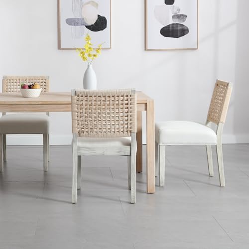 chairus upholstered Dining Chairs Set of 4, Boho Coastal Dining Room Chairs w...