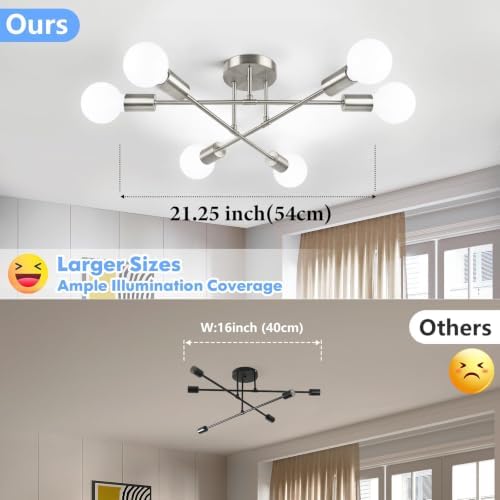 Modern Sputnik Chandelier, 6-Light Ceiling Light Fixture, Brushed Nickel