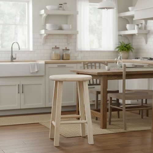 IC International Concepts Solid Wood Round Top Stool, 18" Seat, Unfinished