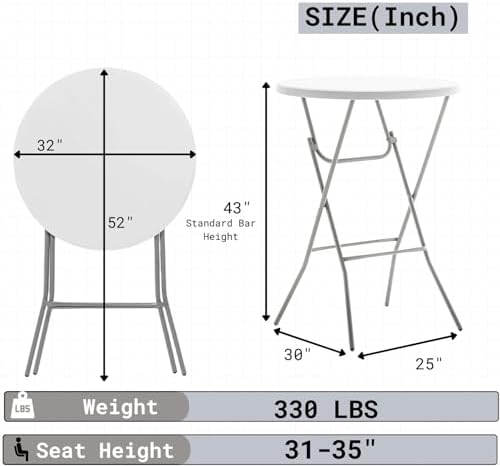 BTExpert 32" Round 43" Bar Height White Granite Plastic Folding Tab...