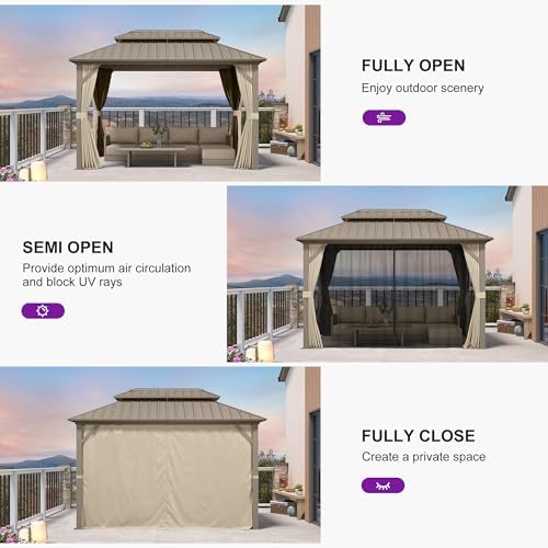 PURPLE LEAF Outdoor Hardtop Gazebo 8' x 12' Champagne Aluminum Structure