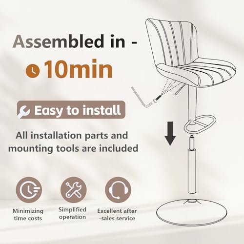 Bar Stools Set of 2, Modern Swivel Bar Stools Adjustable Height, Faux Leather...