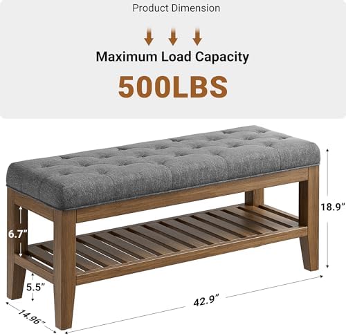 YaFiti End of Bed Storage Bench, 42.9" Entryway Shoe Bench with Solid Wo...