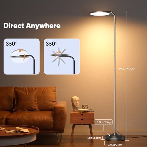 SIBRILLE 36W LED Floor Lamp, Super Bright Standing Lamp, Modern Stepless Dimm...
