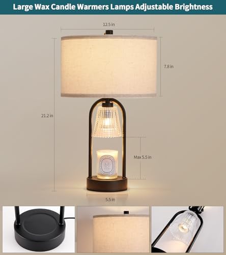 2-in-1 Candle Warmer Lamp with Timer and Dimmer, Black Decorative Table Lamp ...