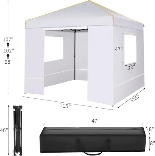 COBIZI 10×10 Easy Setup Pop Up Canopy Gazebo with Mesh Windows 2.0, White