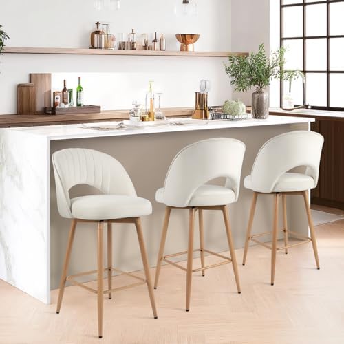 Swivel Bar Stools Set of 3, Counter Height Barstools for Kitchen Island, 26&q...