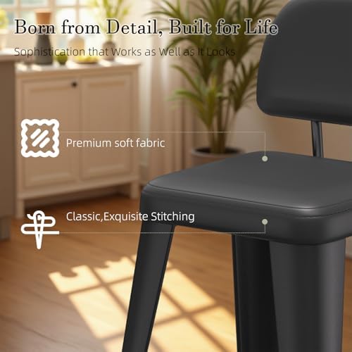24 Inch Metal Bar stools Set of 4, Upholstered Counter Height Bar Stools with...