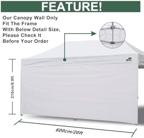 Eurmax USA 10x20 Pop Up Canopy SunWall-UV Protection for Tents,Blocks Sunligh...