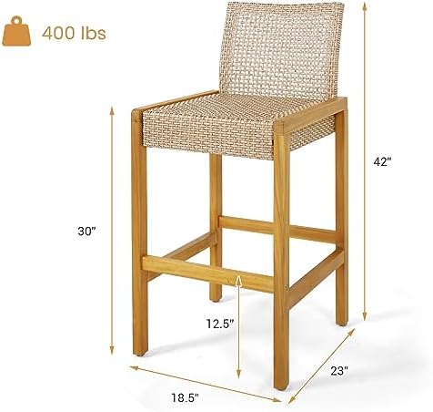 HAPPYGRILL Wicker Bar Stools Set of 4, Patio Chairs with Solid Wood Frame, Er...