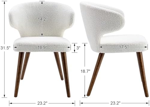 HNY Mid Century Modern Sherpa Boucle Dining Chairs Set of 6, Upholstered Curv...