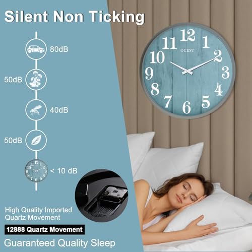 OCEST 18 Inch Large Decorative Wall Clock with Woodgrain Design