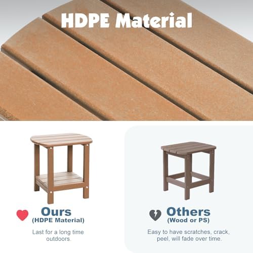 Adirondack Outdoor Side Table, 16.5” HDPE Small Patio Table with Storage Shel...
