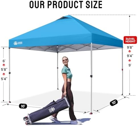 CROWN SHADES 10x10 Pop Up Canopy Tent with One Push Setup, Sky Blue