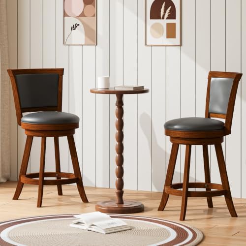 Swivel Bar Stools Set of 2, 24" Counter Height Barstools, Retro Brown