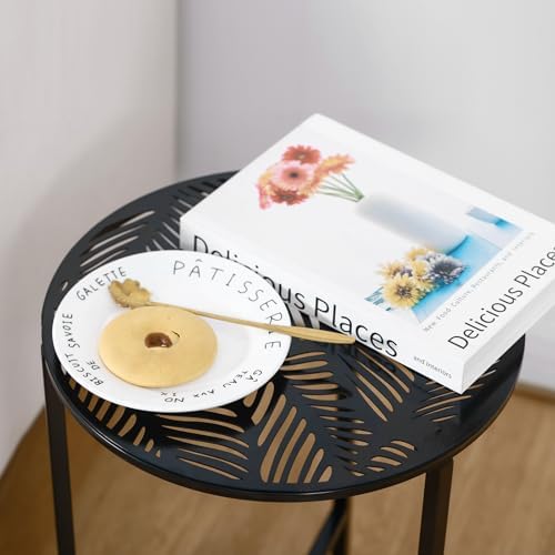 Party Zealot Set of 2 Small Round Metal Side Tables 13 Inches Black Outdoor E...