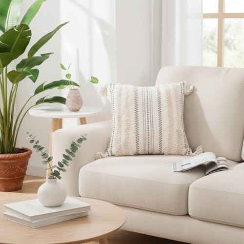 decorUhome Beige and Cream White Throw Pillow Covers 18x18 Set of 2