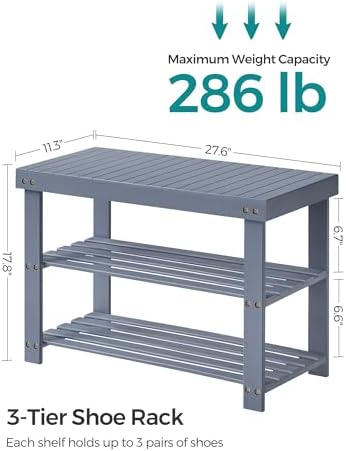 SONGMICS Shoe Rack Bench, 3-Tier Bamboo Entryway Bench, 27.6 Inches Width