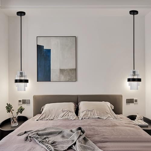 Pendant Light Fixtures, 7inch Modern Glass Pendant Lights, Matte Black Kitche...