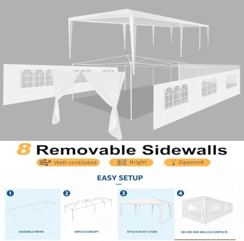 HOTEEL 10x30FT Party Tent Outdoor Canopy with 8 Removable Walls, White