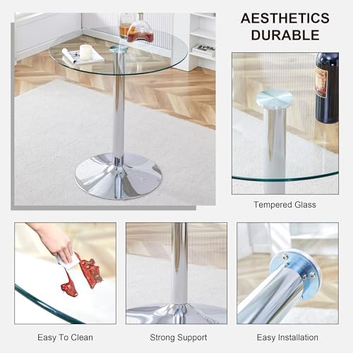 gopop 3 Piece Dining Table Set for 2, Modern Round Glass Counter Height Pub T...