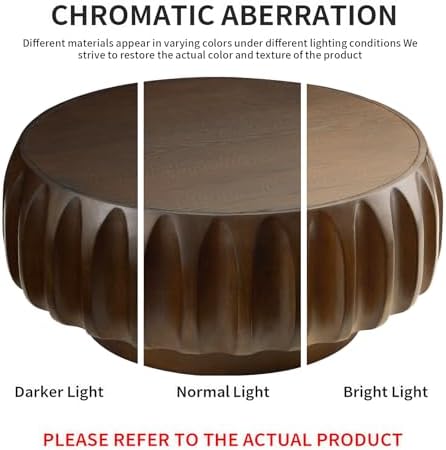 LKTART 31.5" Round Coffee Table with Solid Wood Veneer, Walnut